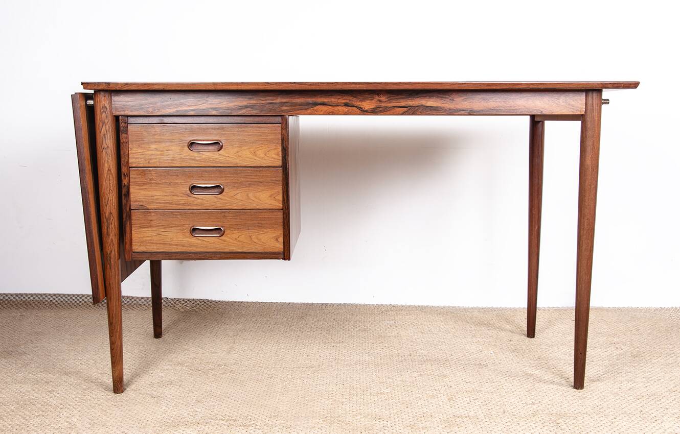 Danish extendable desk, Rosewood and Brass, model OS 51, Arne Vodder.