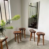Set of 5 olive tree tripod stools from the 50s