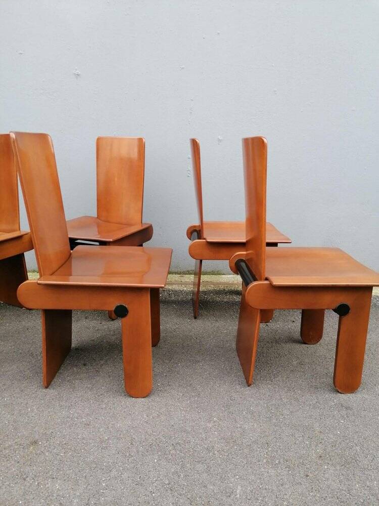 Wooden Chairs attributed to Carlo Scarpa for Gavina, Italy, 1970s, Set of 6