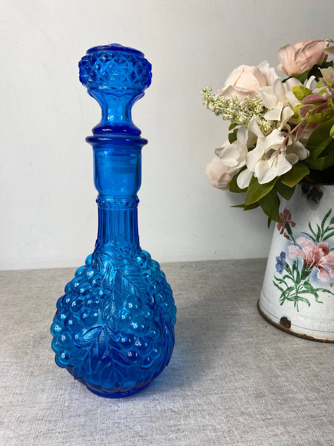 Carafe en verre d’empoli bleu