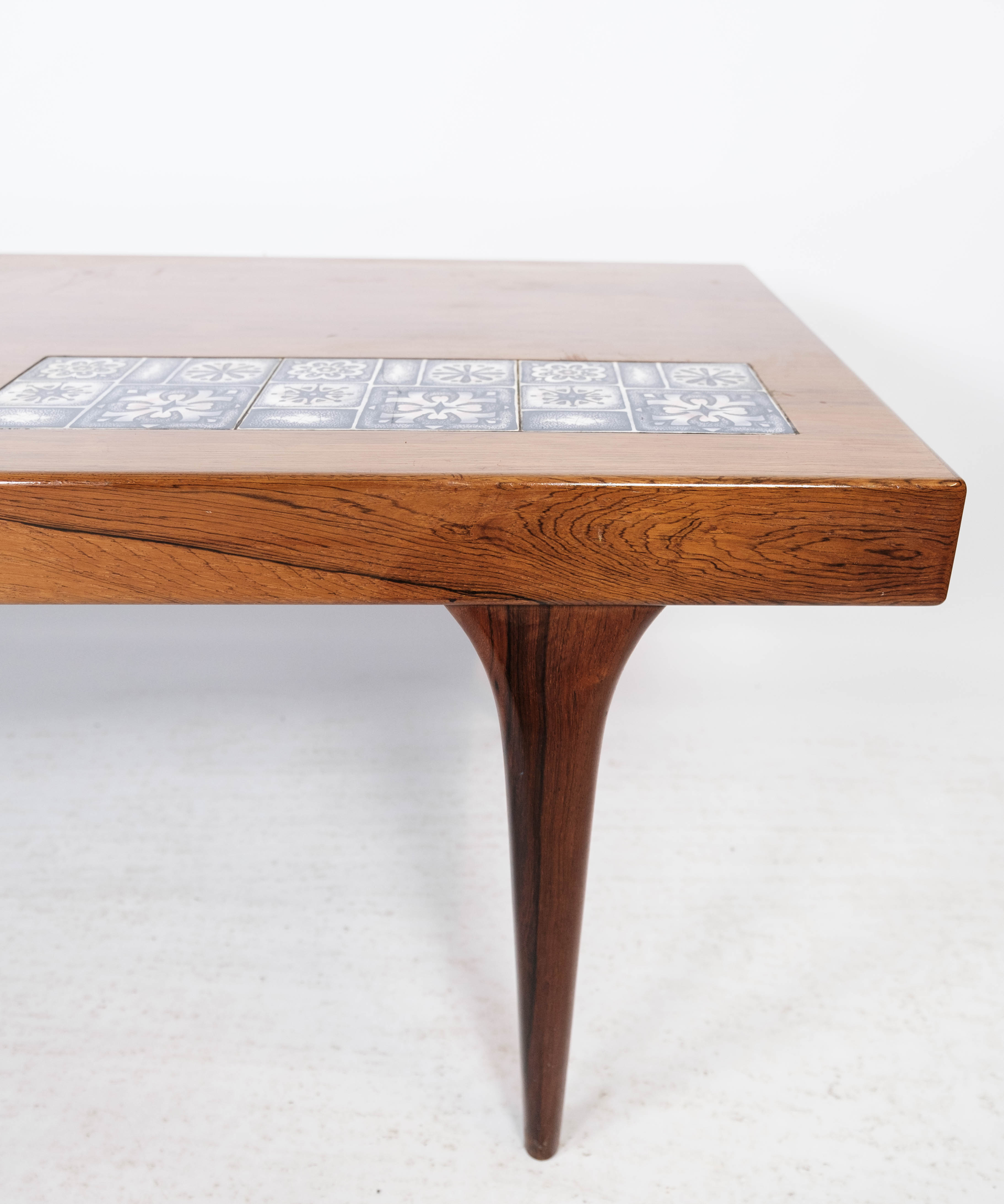 Coffee table in rosewood with blue tiles designed by Johannes Andersen, 1960s