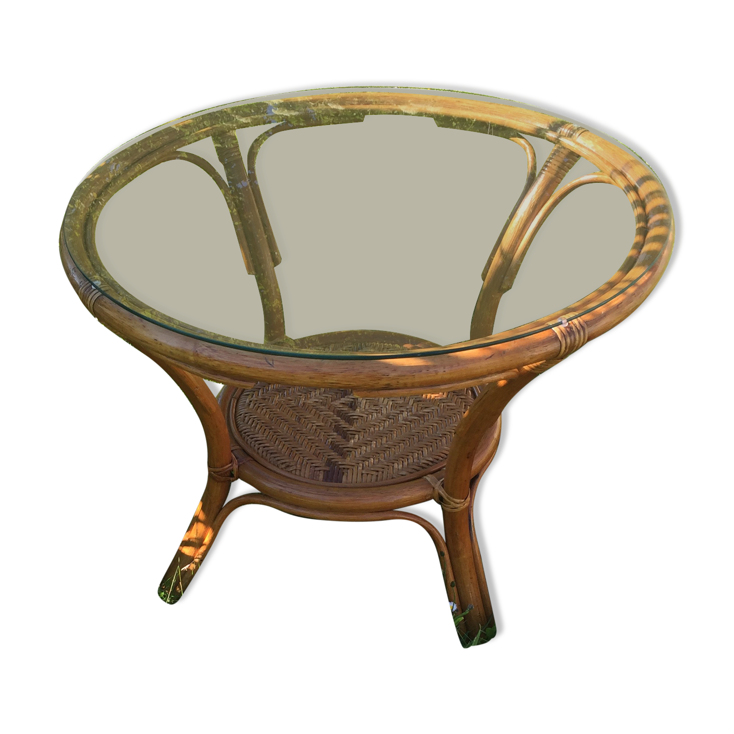 Vintage bamboo and rattan coffee table