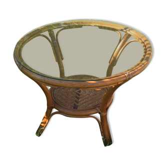 Vintage bamboo and rattan coffee table