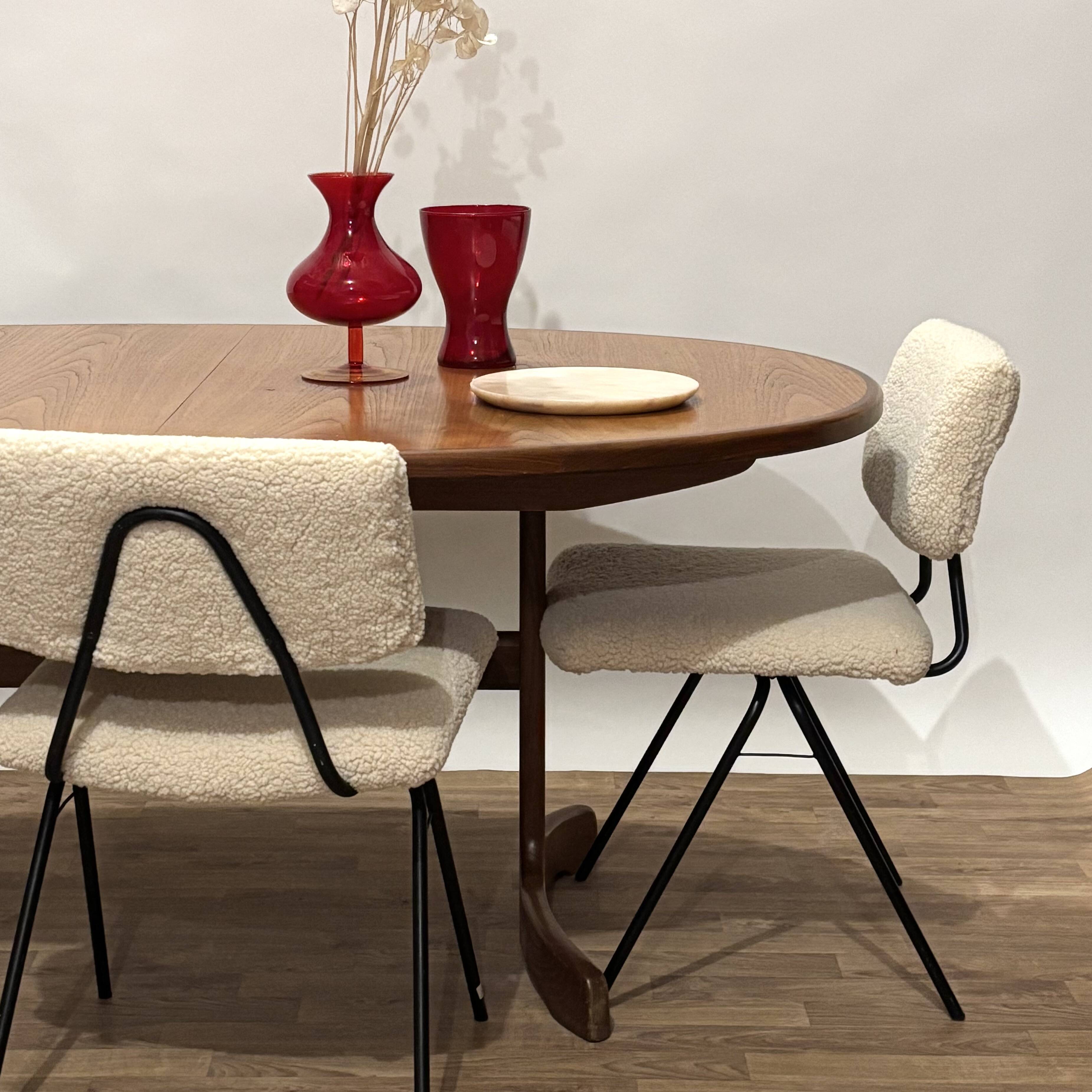 Table à manger scandinave ovale en teck avec rallonge centrale