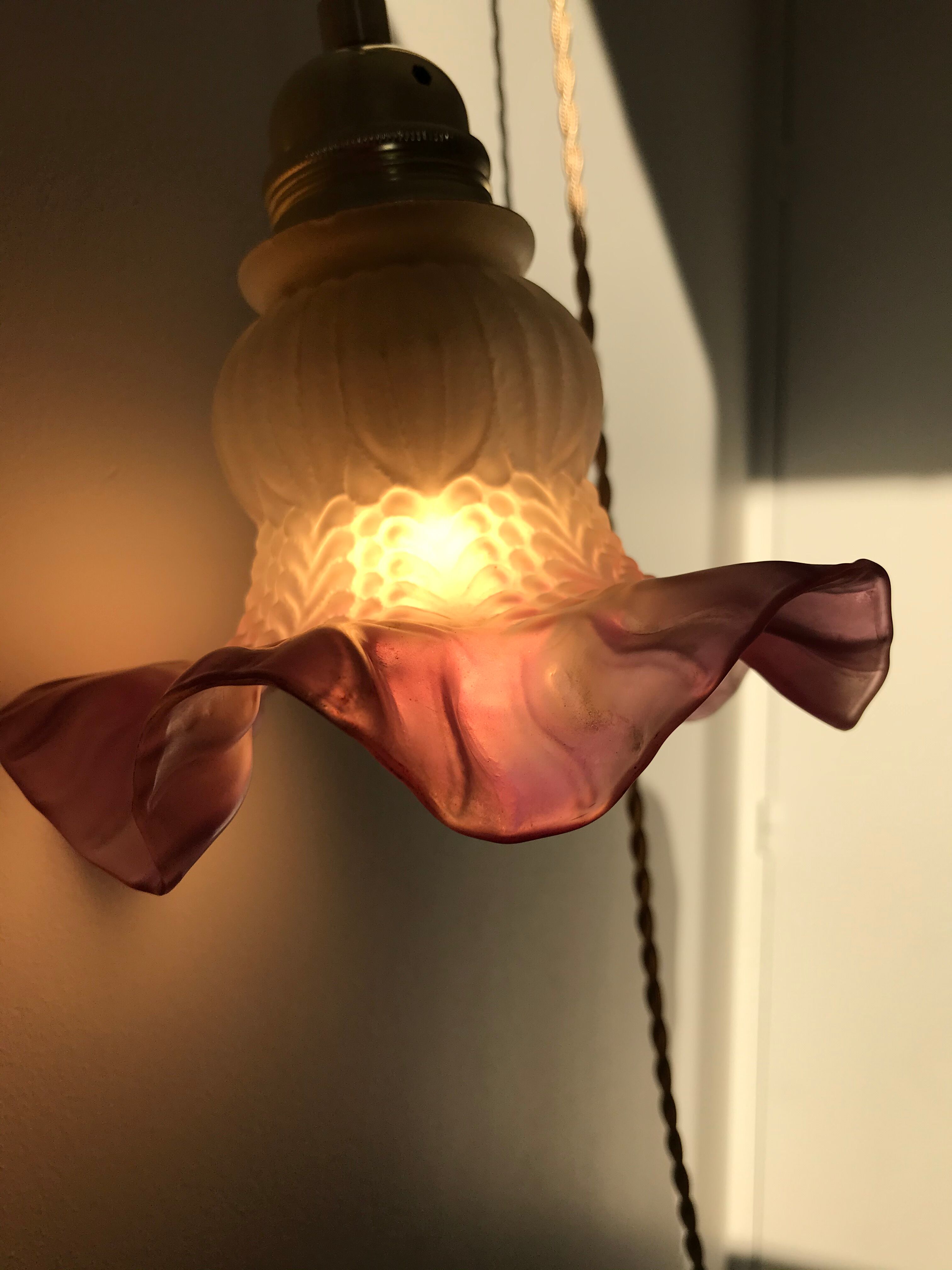 Violet tulip lamp in polished glass