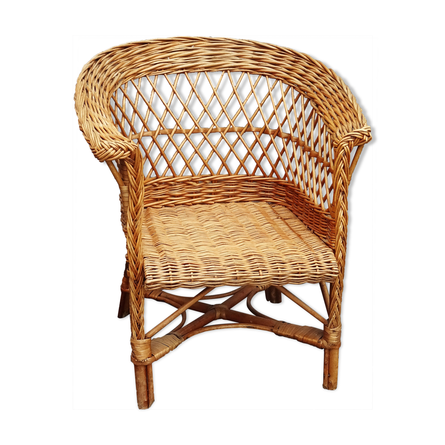 Vintage rattan wicker child's armchair