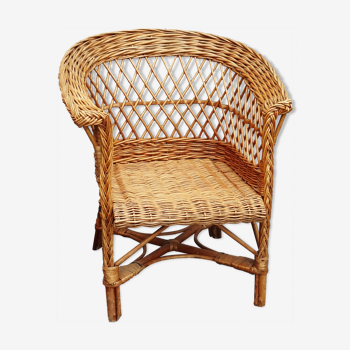 Vintage rattan wicker child's armchair