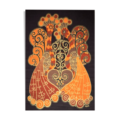 Tapisserie -Tenture Coq en Toile de Jute