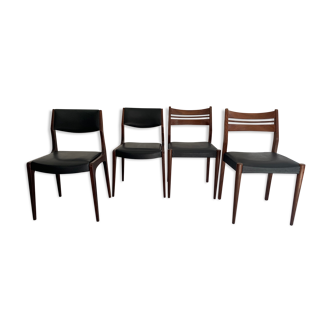 4 chaises scandinaves teck et palissandre vintage