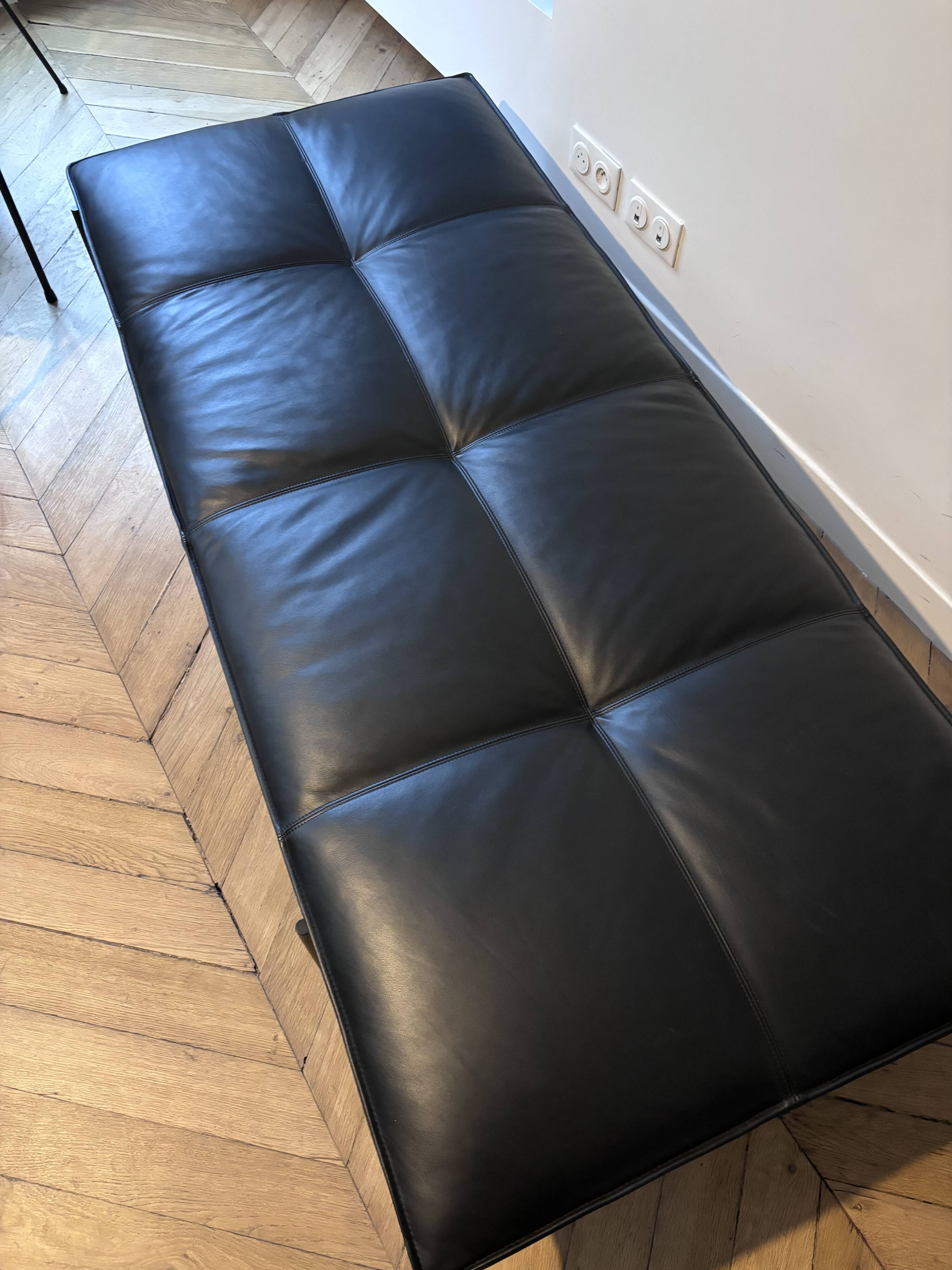 Black leather bench seat