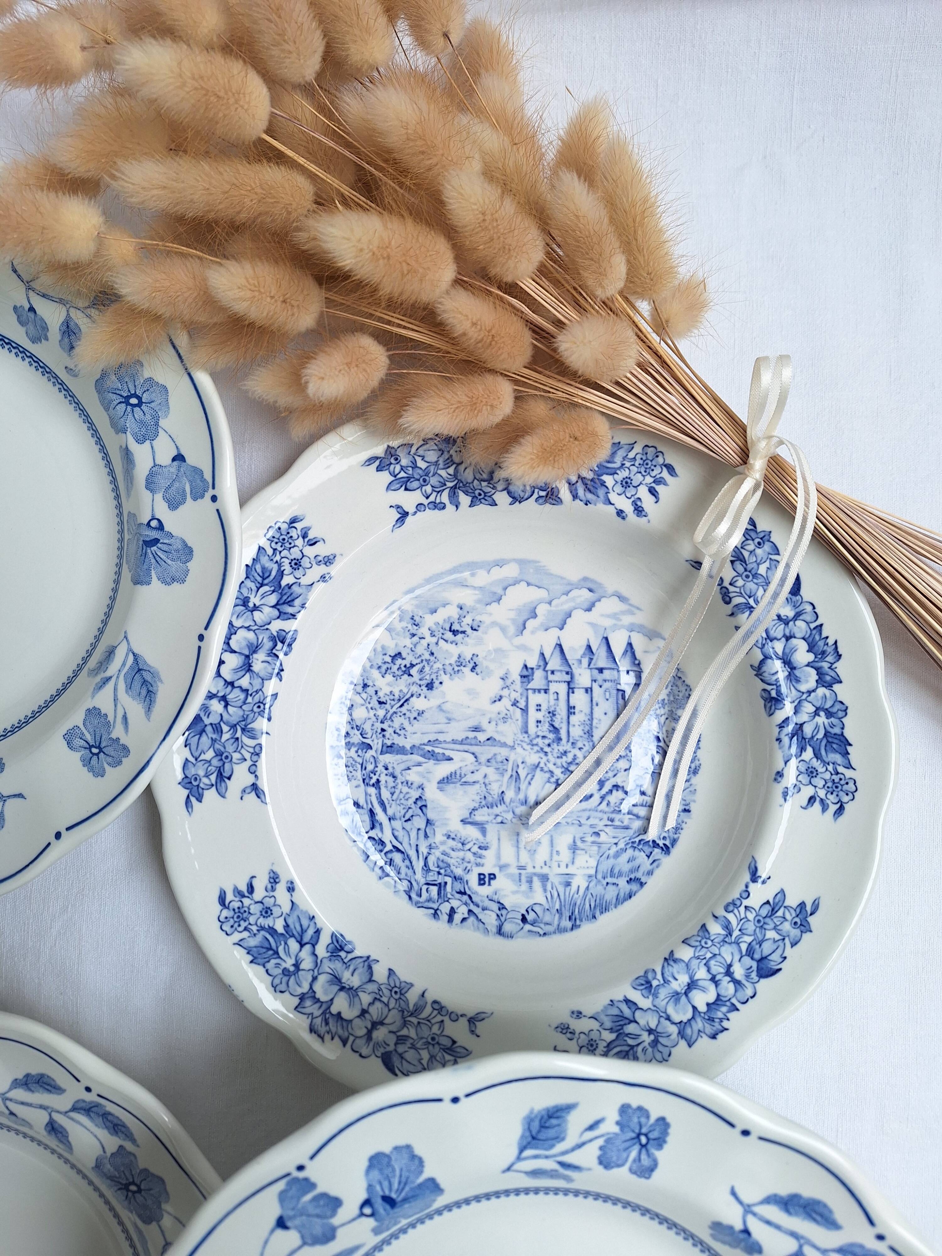 Vintage blue soup plates