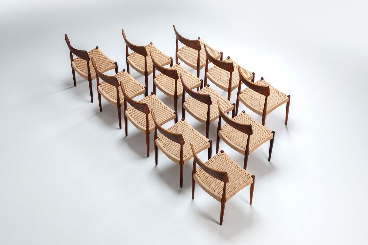 Bernhard Pedersen large set of dining chairs Christian Linnebergs Denmark 1960