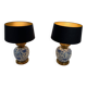Pair of porcelain lamps with Chinese-style decorations and brass.