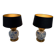 Pair of porcelain lamps with Chinese-style decorations and brass.