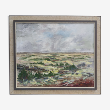 'Grasslands' - Vintage Mid Century Swedish Framed Oil Painting