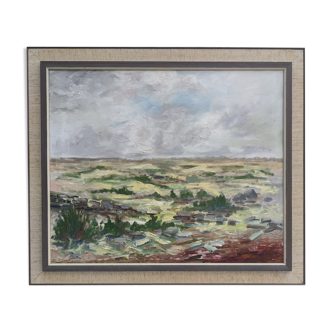 'Grasslands' - Vintage Mid Century Swedish Framed Oil Painting