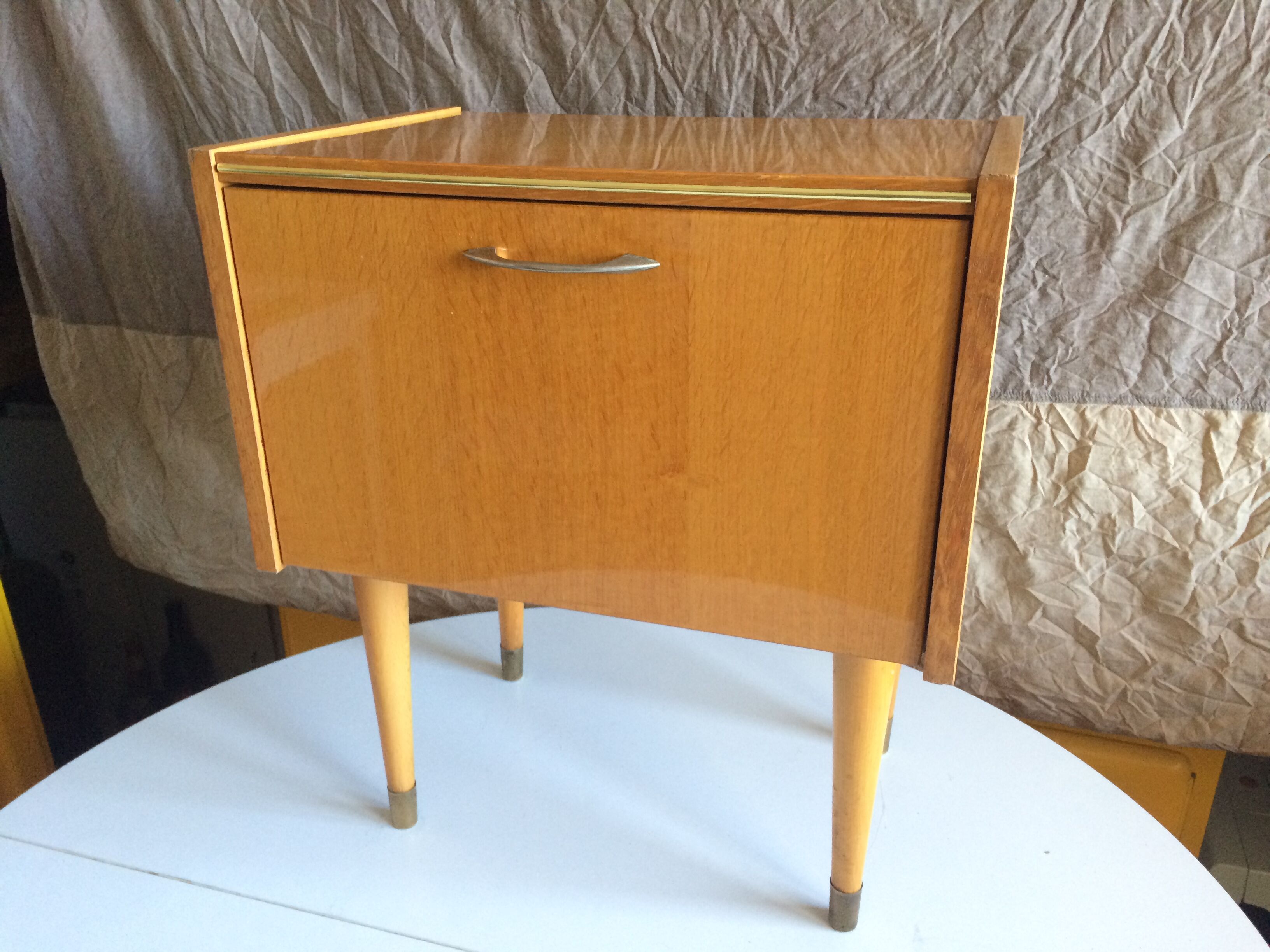 French vintage bedside in varnished blond wood 60