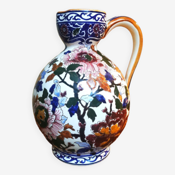 Large decorative pitcher in earthenware by GIEN, decoration "Peonies".