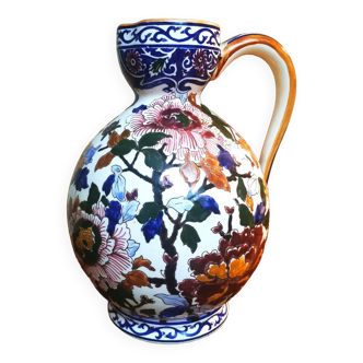 Large decorative pitcher in earthenware by GIEN, decoration "Peonies".