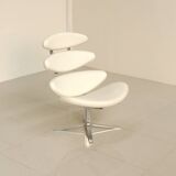 "Corona" lounge chair in off-white grained leather by Poul Volther for E