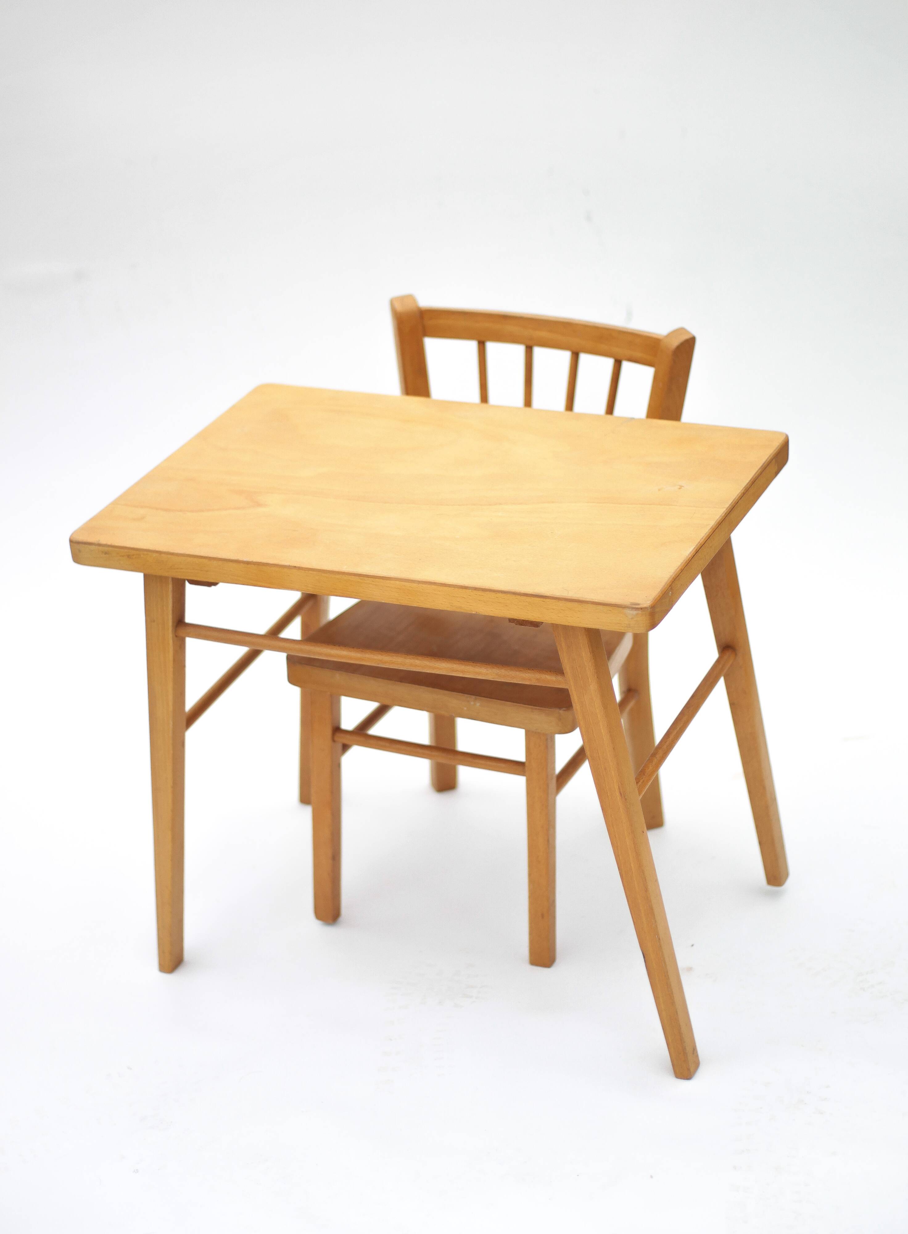 Baumann vintage desk, children's wooden desk with chair, desk with drawers.