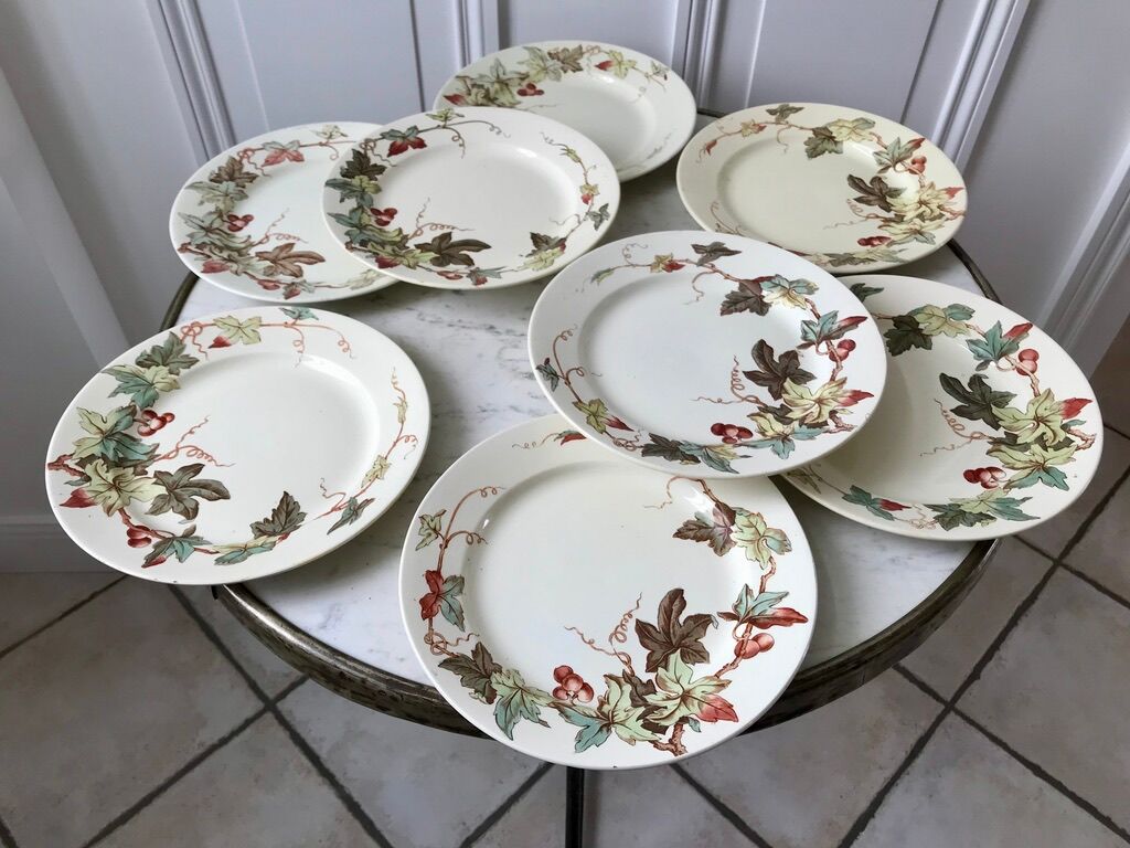 set of 8 dessert plates Terre de Fer Lunéville model Lier XIXth