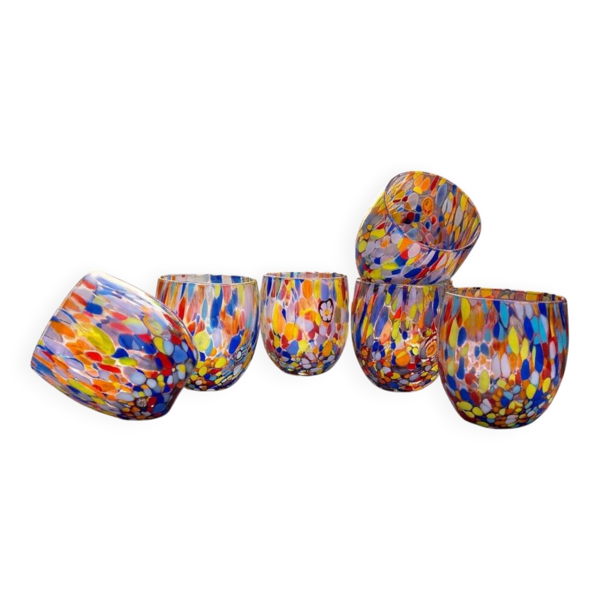 Set of 6 blown glass glasses with Murano murrine.