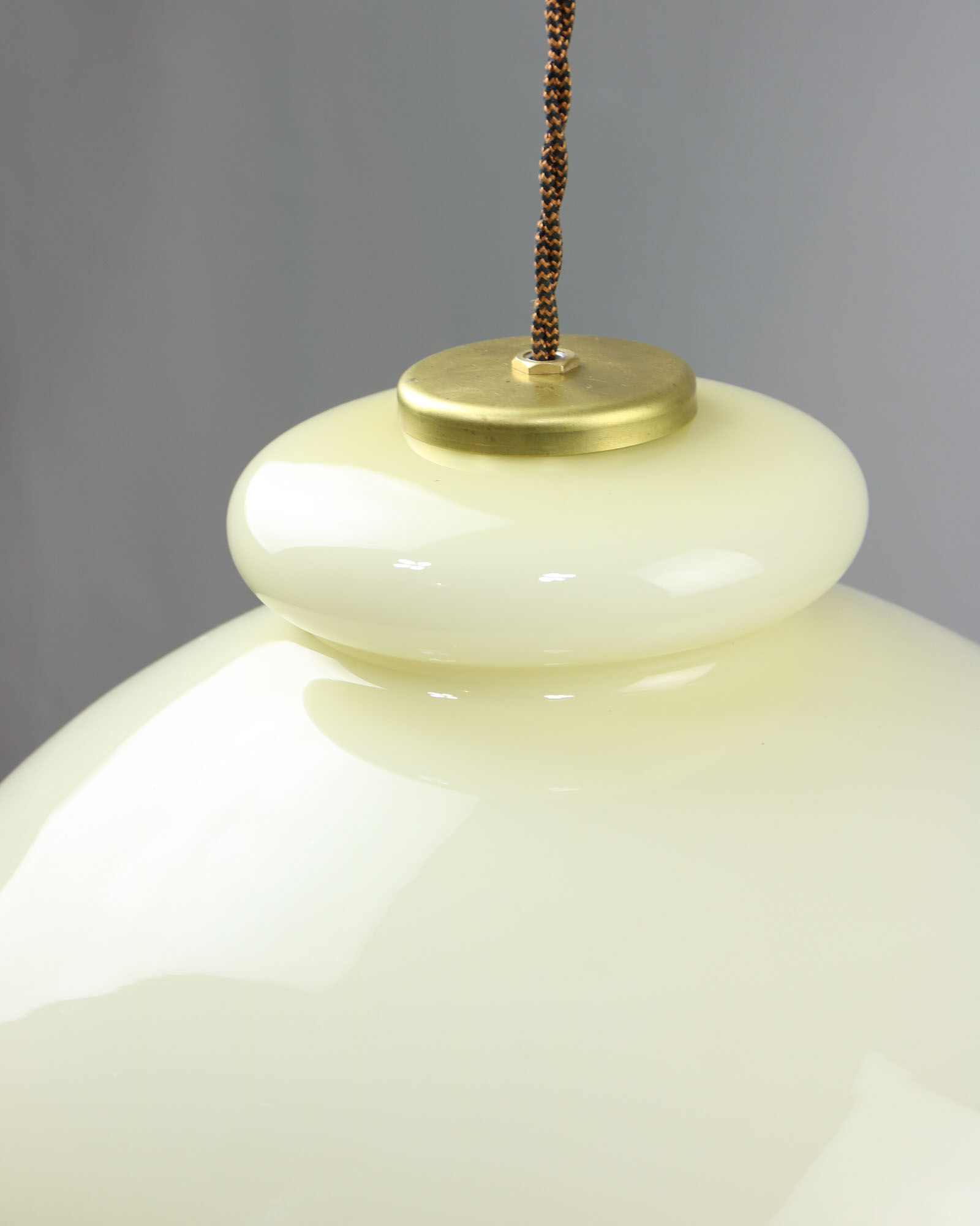 Mid-century Yellow Glass & Brass Pendant Lamp