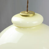 Mid-century Yellow Glass & Brass Pendant Lamp