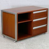 Storage unit by Henri Lesêtre & Claude Gaillard, solid wood, polished steel. France, circa 1970
