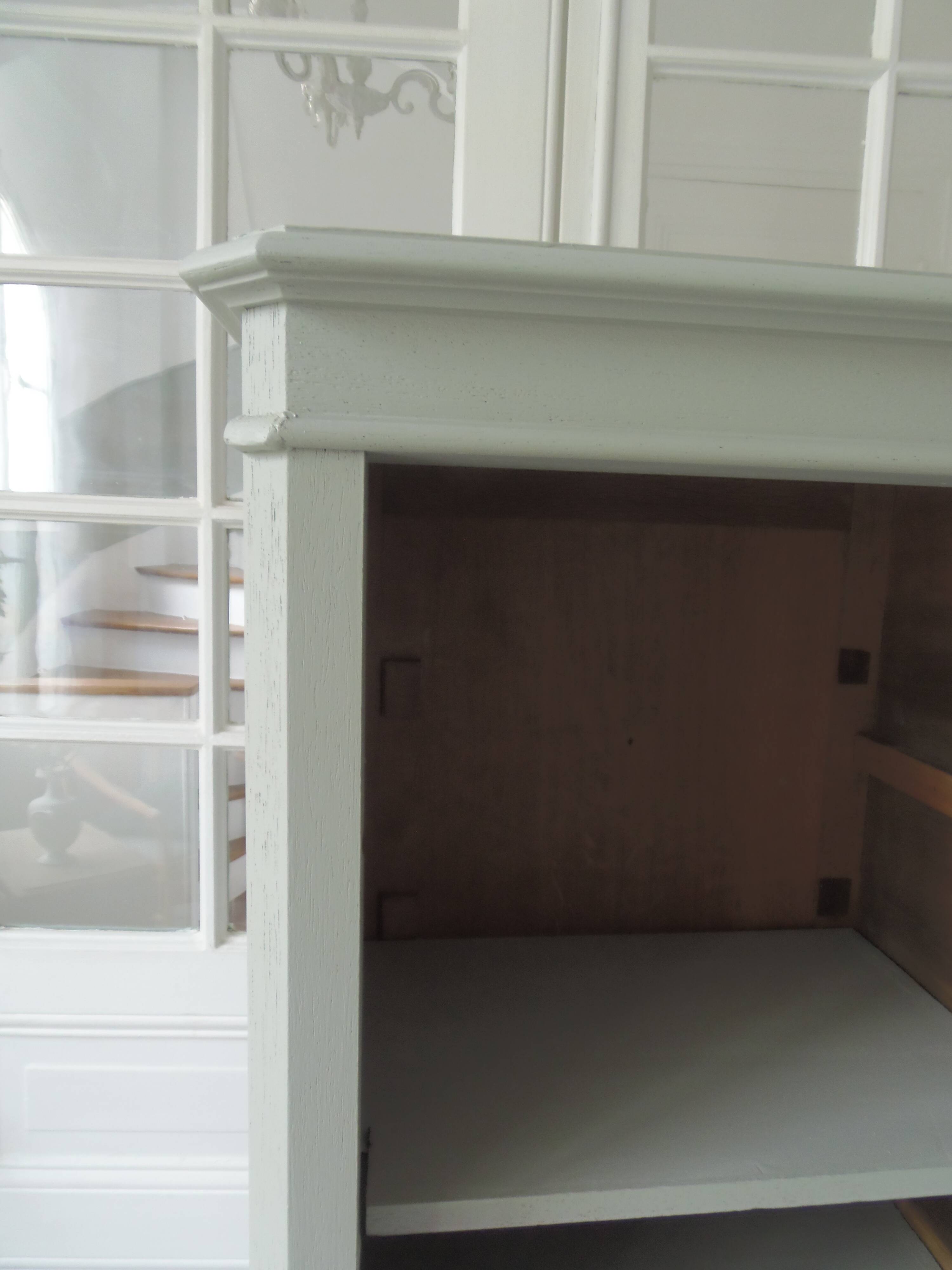 Bookcase, vintage dresser re-enchanted in verdigris waxed finish.