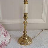 Lampe de table en laiton avec son abat-jour en tissu toile de Jouy ancien