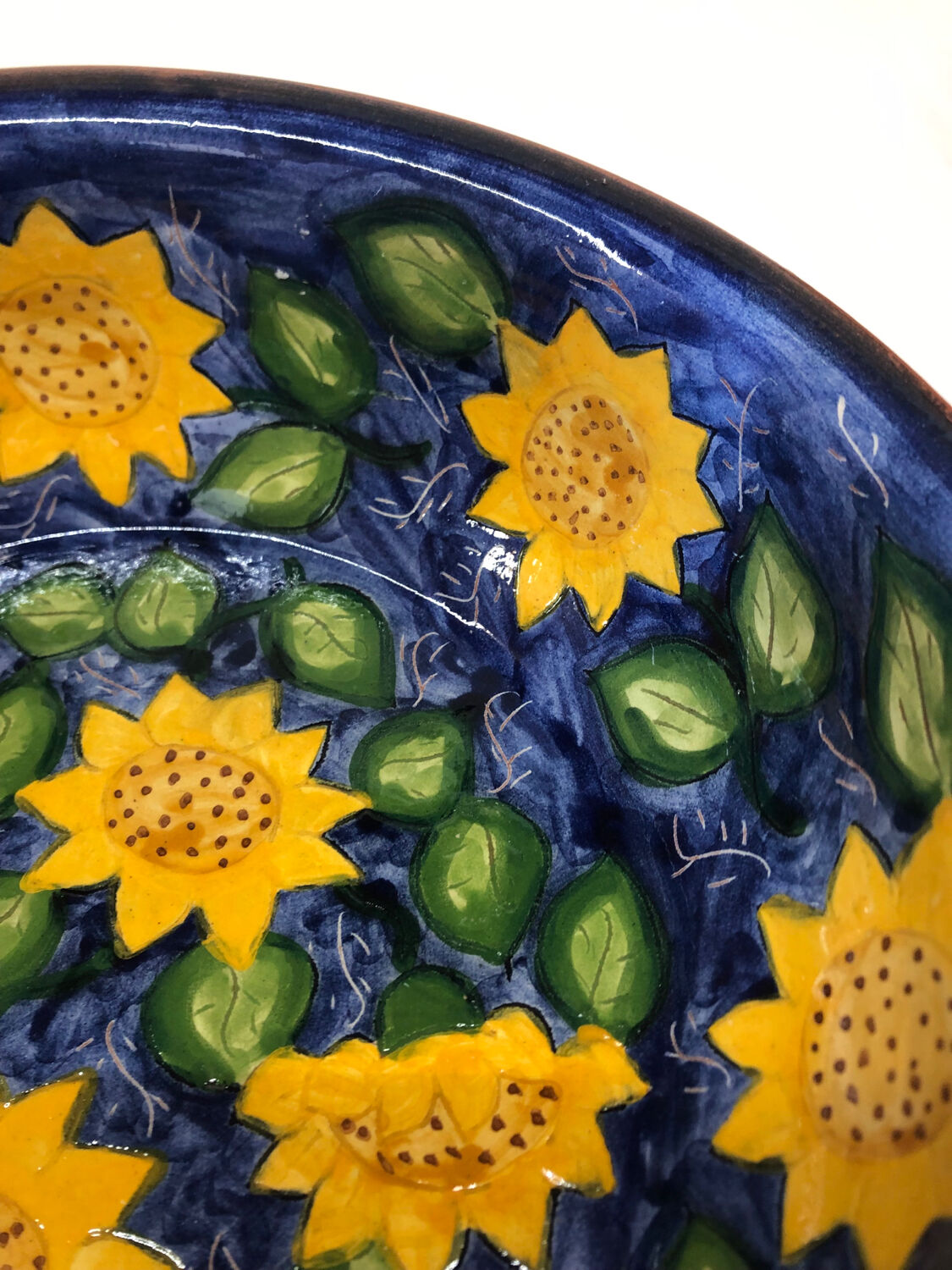 Portuguese ceramic dish decorated with sunflowers