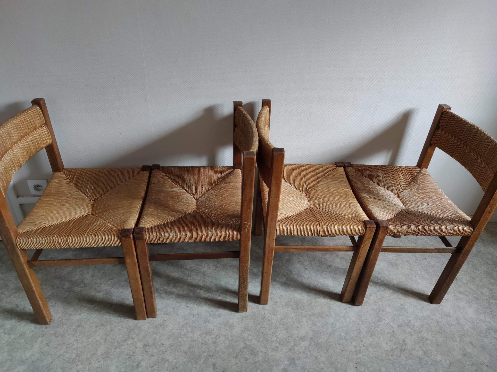 4 straw and wood chairs