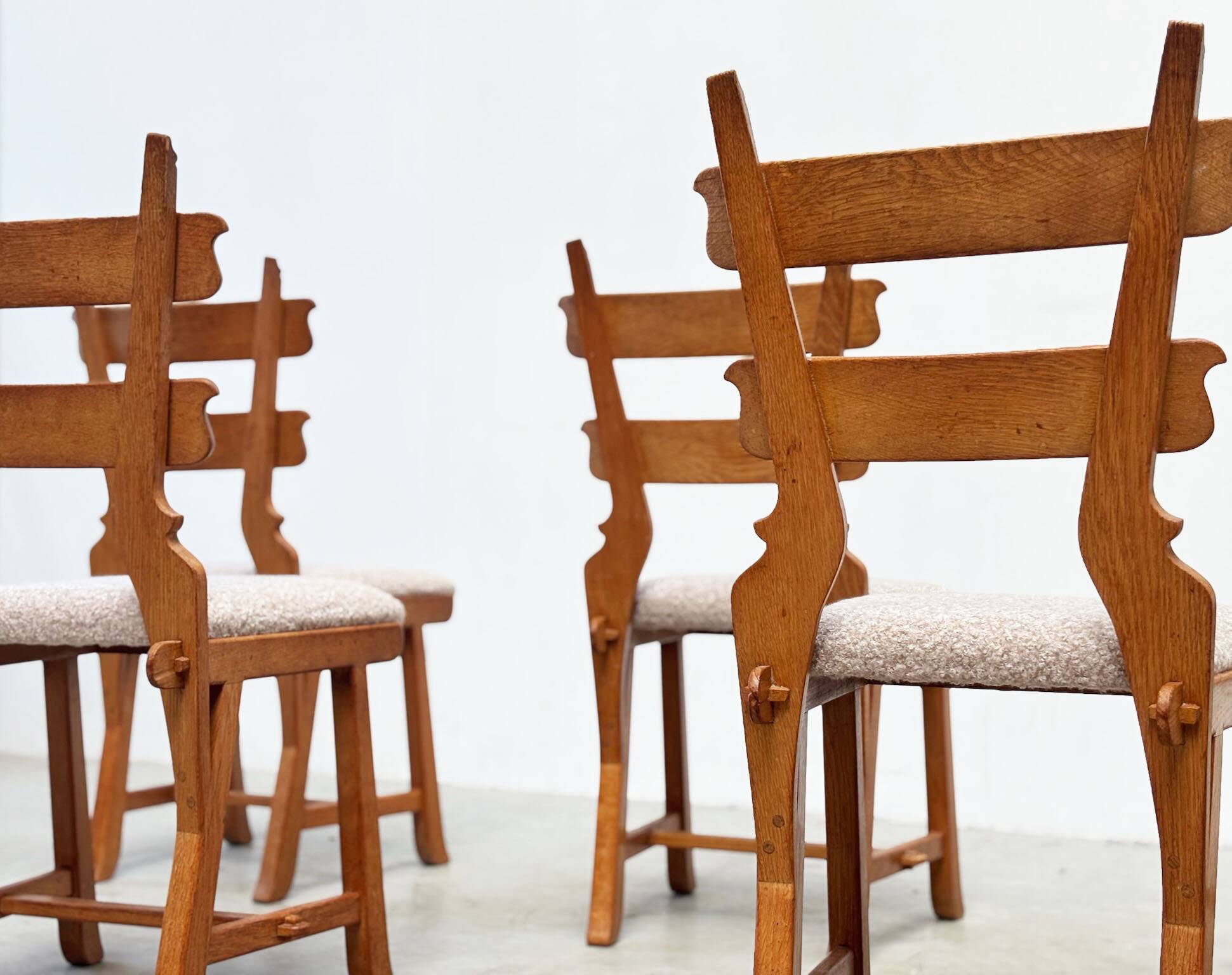 Set of six French brutalist dining chairs