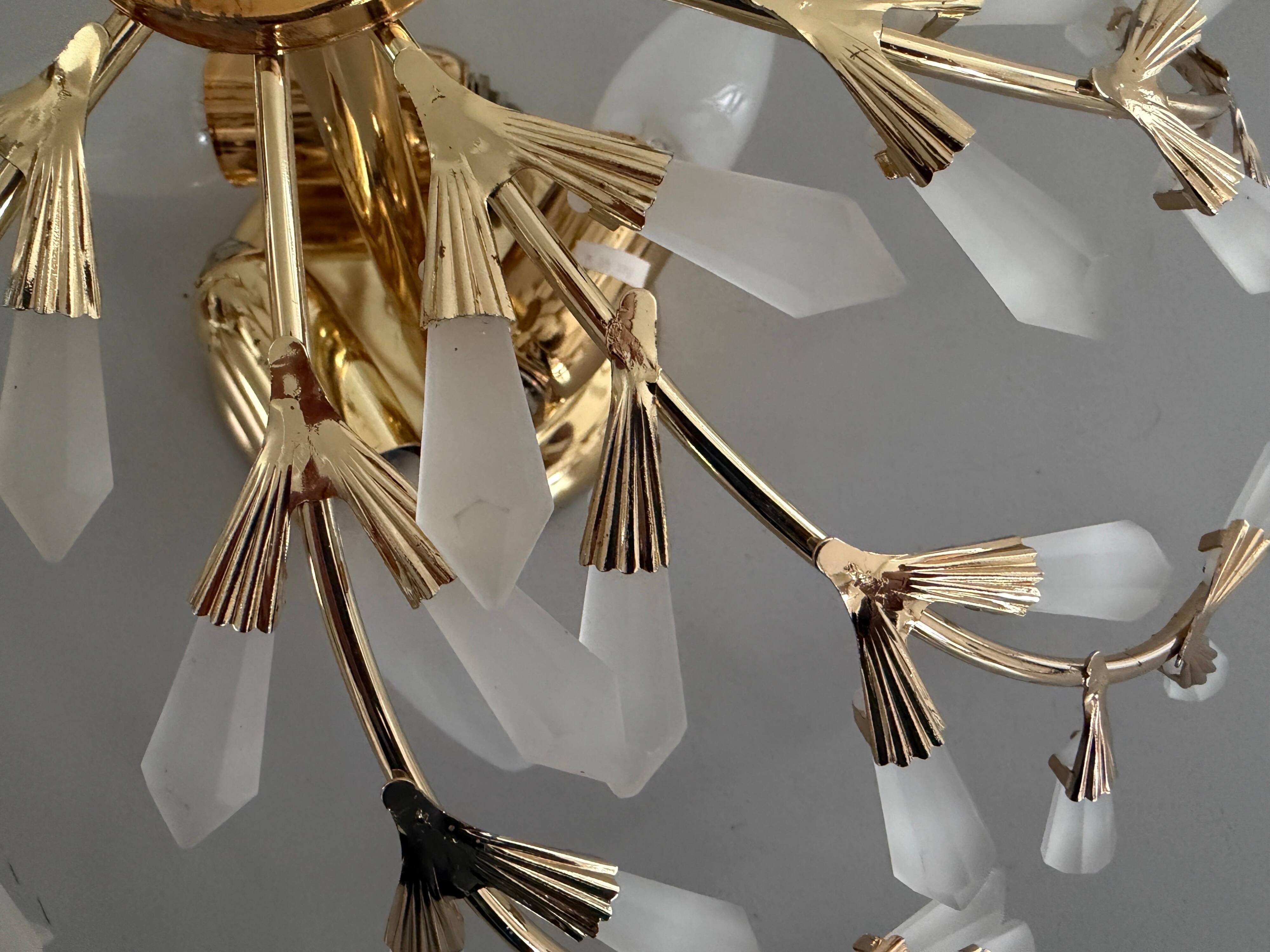 Flush mount Flower Design in crystal glass and gilded metal, 1980s, Germany