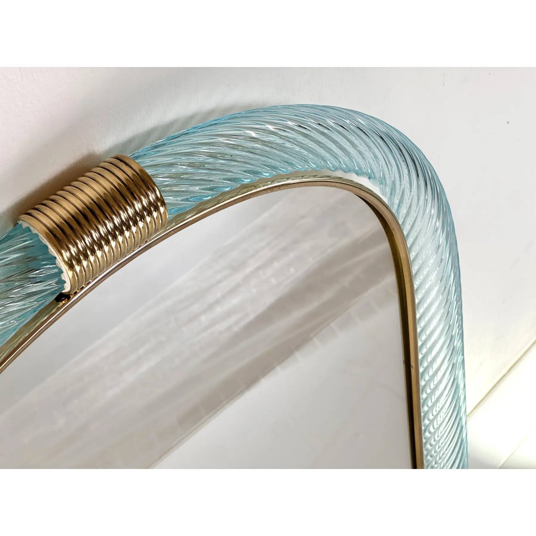 Elegant Venetian Azure Mirror with Murano Glass Torciglione Torchon