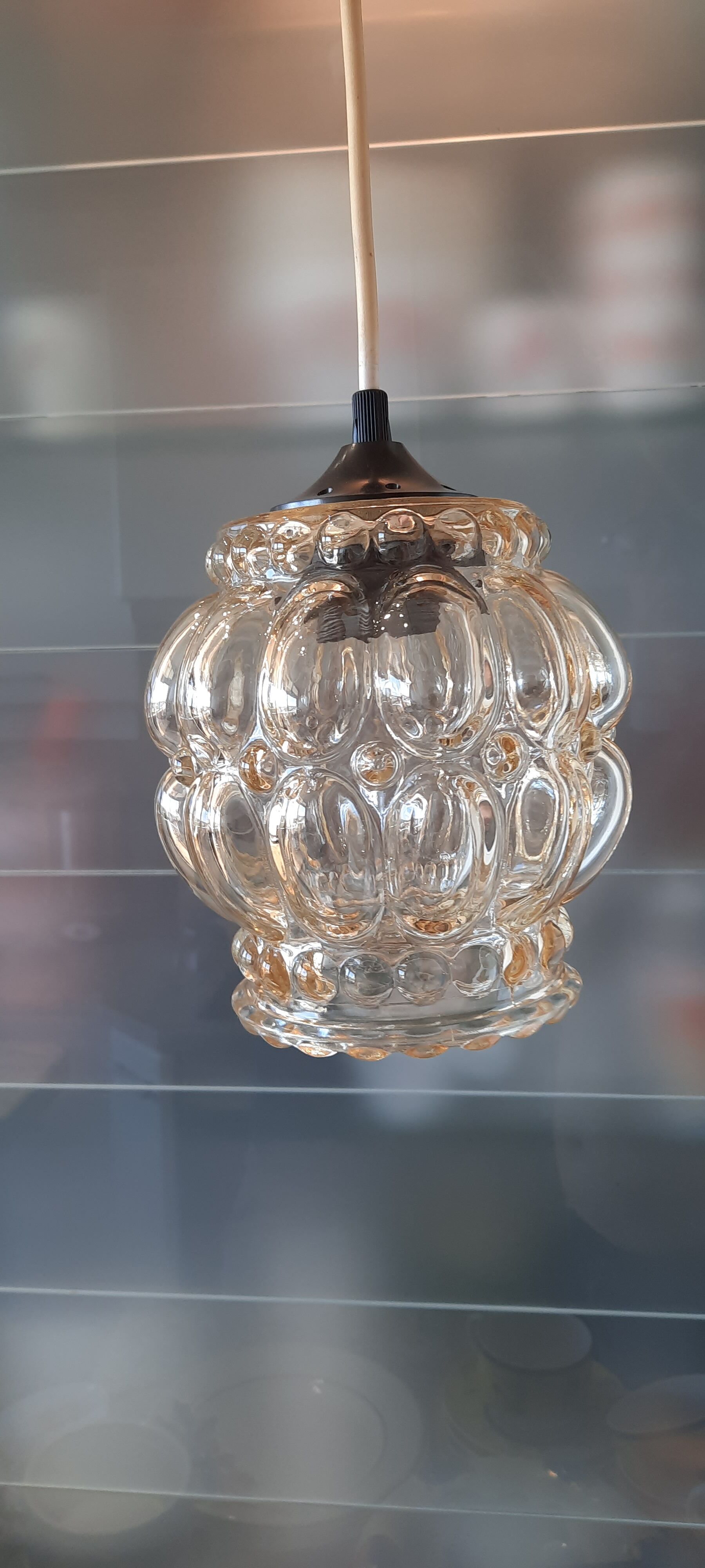 Helena Tynel chandelier 1960/70, amber bubble glass for Limburg