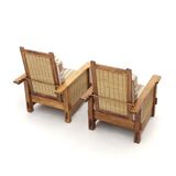 Set of South African colonial armchairs in wood and straw, 1980s.