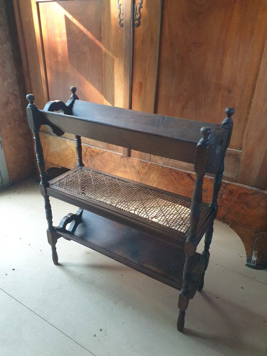 Magazine/book rack in oak with a caned top - early 20th century