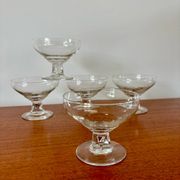set of 5 crystal champagne glasses, worked and faceted feet, 1960