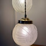 Vintage art deco triple globe waterfall pendant light in frosted glass