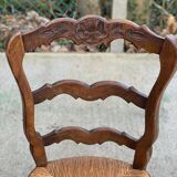8 Louis XV chairs in solid oak and straw with shell sculptures
