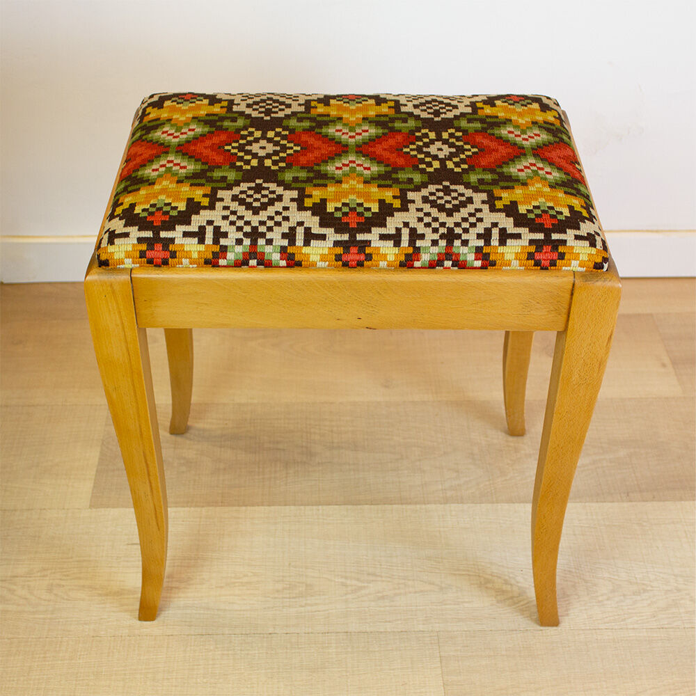 Vintage French stool with gobelin upholstery