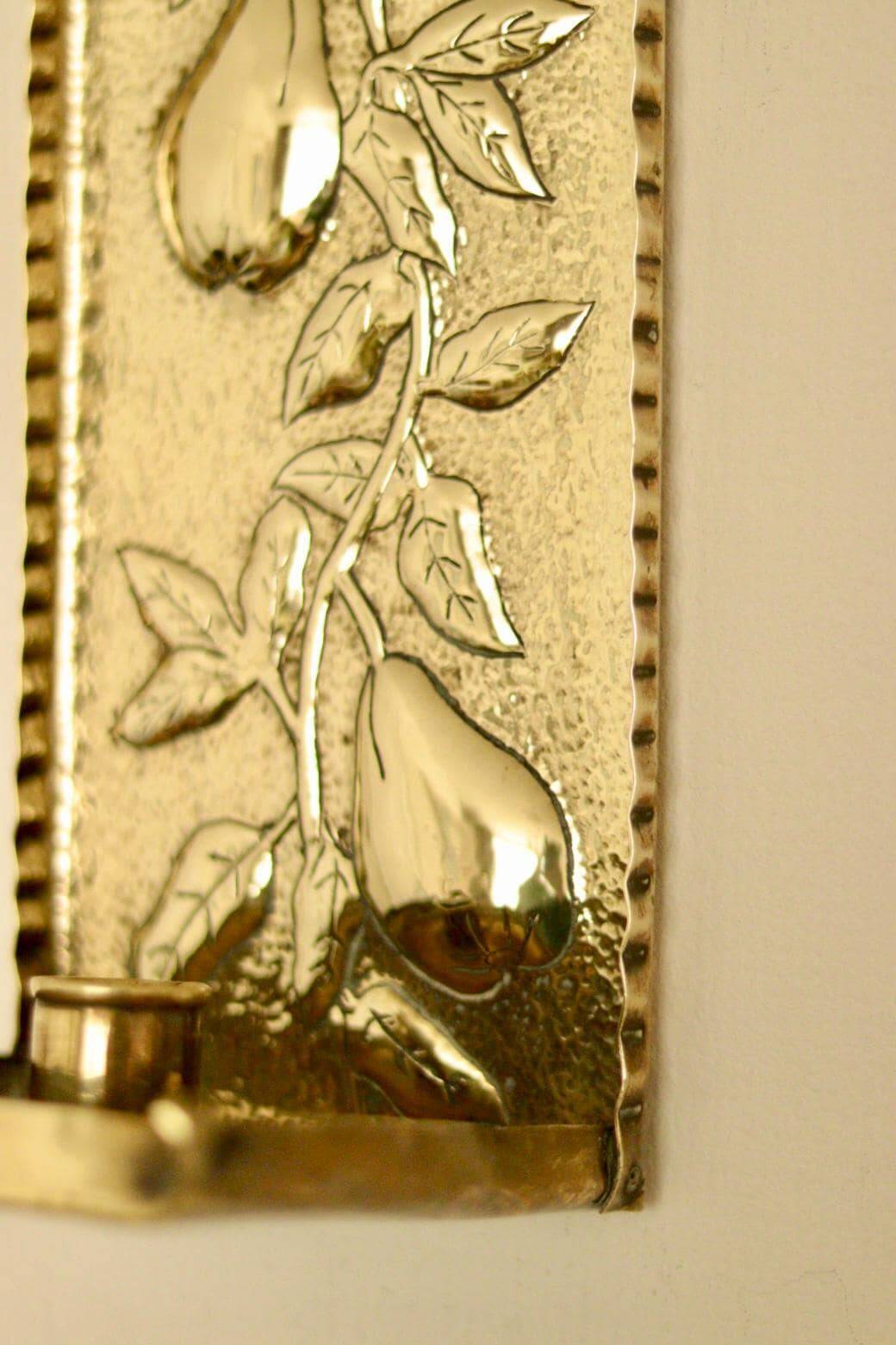 Vintage European brass sconce in pear motif