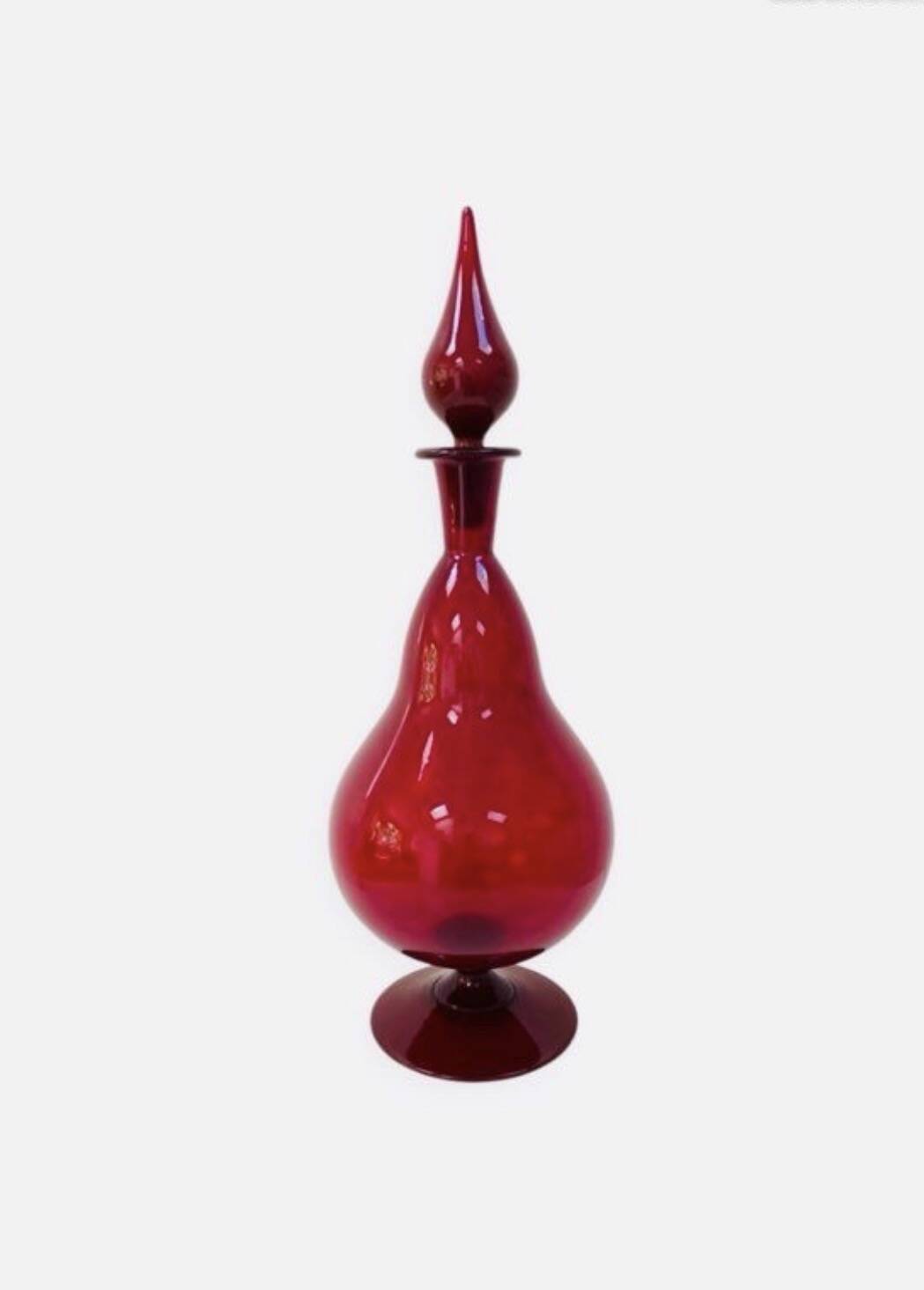 Large Empoli red blown glass carafe / Genie Bottle