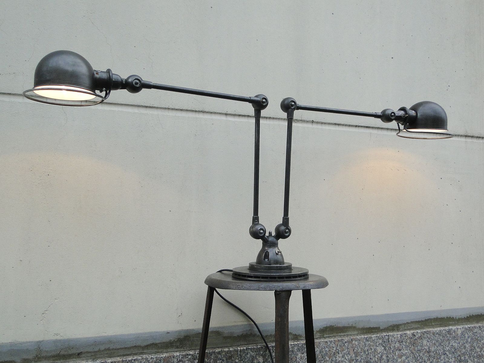 Vintage Jielde Floor Lamp Double Graphite Industrial 4 arms by Jean Louis Domecq France 1960
