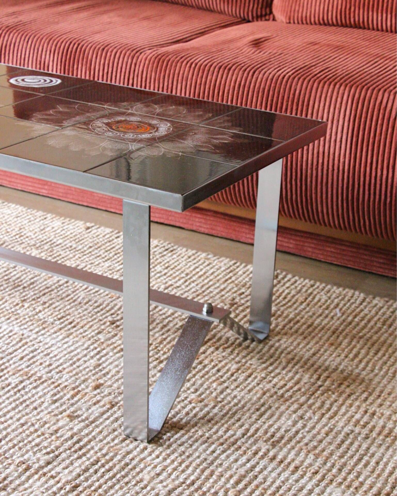 Vintage coffee table in glazed ceramic and metal – 1970s