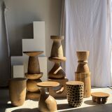 Stool, side table, end table in solid suar wood, spheres H50 D39.