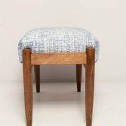 Mid-century vintage stool in white and blue linen, Edmund Homa, Europe, 1960s.